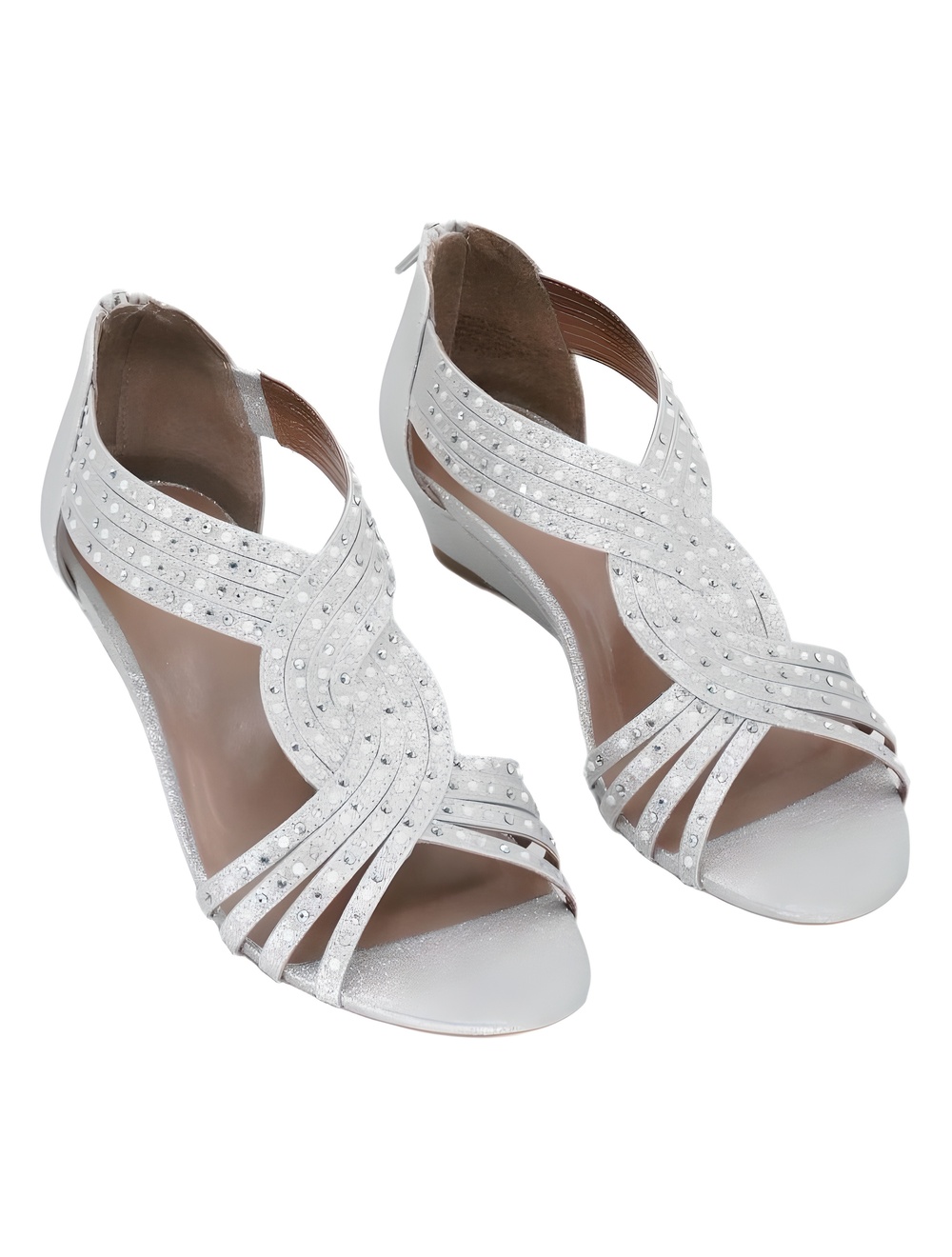 Style & Co Ginifur Silver Pearl Embellished Satin Strappy Wedge Sandals Size 7M